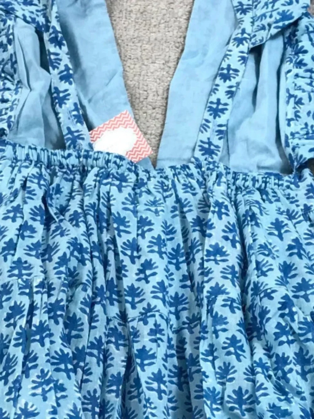 Oliphant 🌹Blue Printed V-Neck Ruffle Mini Dress - Picture 4 of 16